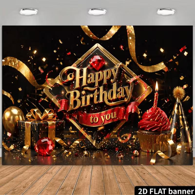 

2D Bright Rainbow Birthday Backdrop, Gift Box & Candy Photo Booth Banner 47.2x31.5inch/120*80cm