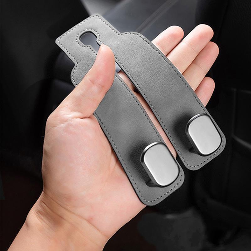 Suede Dual Hooks Universal Car Seat Back Headrest Hook Bag Bottle Sundries Storage Hanger Car Vehicle Organizer Holder Mount Auto Interior Accessories