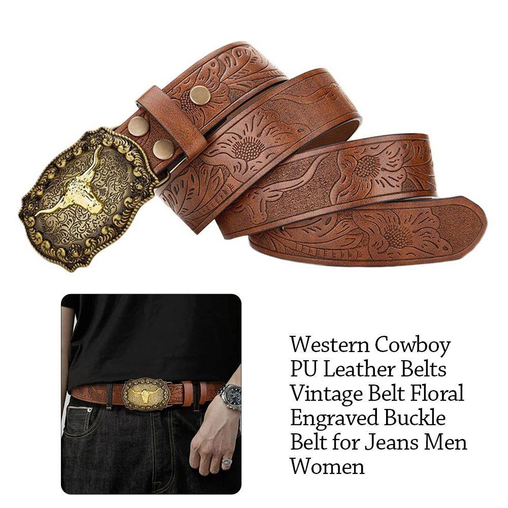 Floral Engraved Buckle Western Cowboy Belts PU Leather Leather Belt Fashion Waistband Belts  Pants