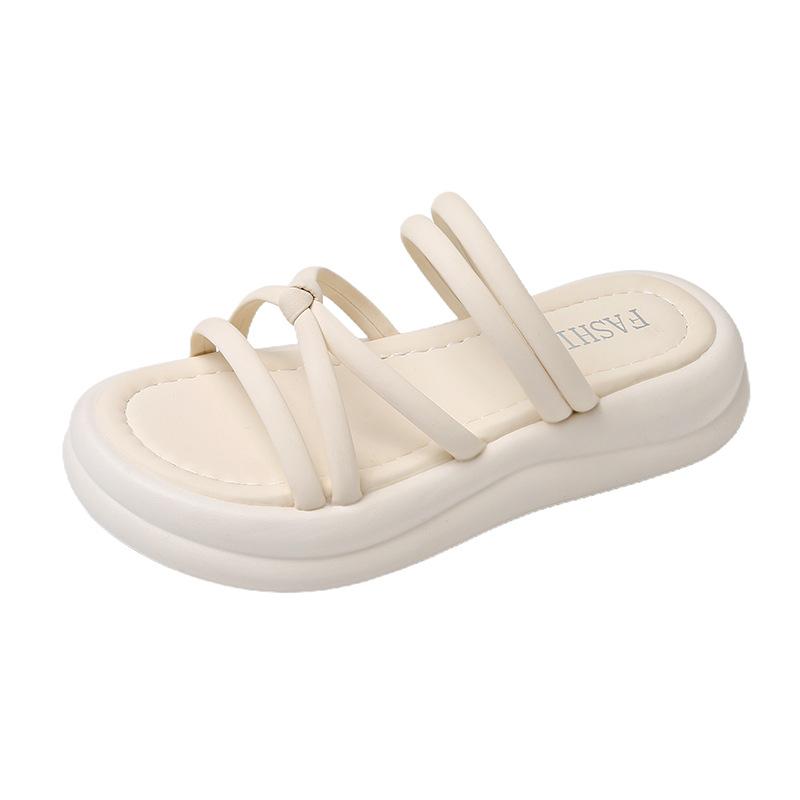 Thick Bottom Sandal Slippers Female Summer Cross Thin Strap Two Wear Ladies Beach Slippers Fashion Women Summer Shoes Breathable for Hot Weather