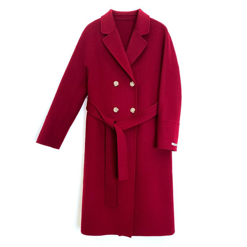 

Осенне-зимнее новое классическое двубортное кашемировое пальто женское, из чистой шерсти, ручной работы, двустороннее шерстяное пальто M