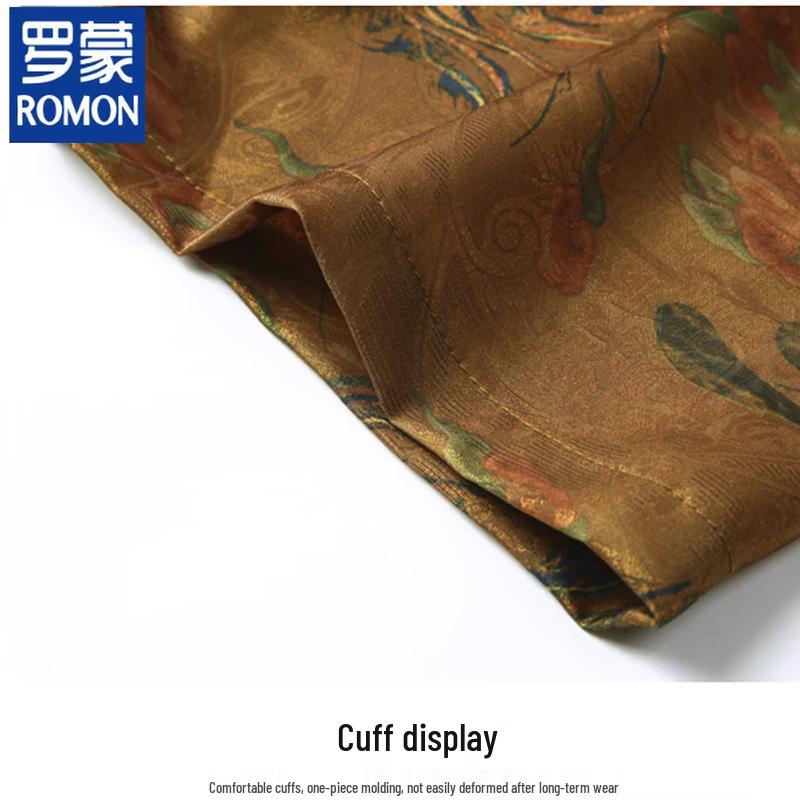 ROMON Men's Chinese Style Floral Short-Sleeve Shirt