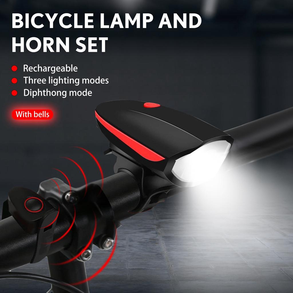 Rechargeable Bike Light With Horn Set, Front Light With Bell For Kids And Scooters, 2 Sound Modes And 3 Lighting Modes