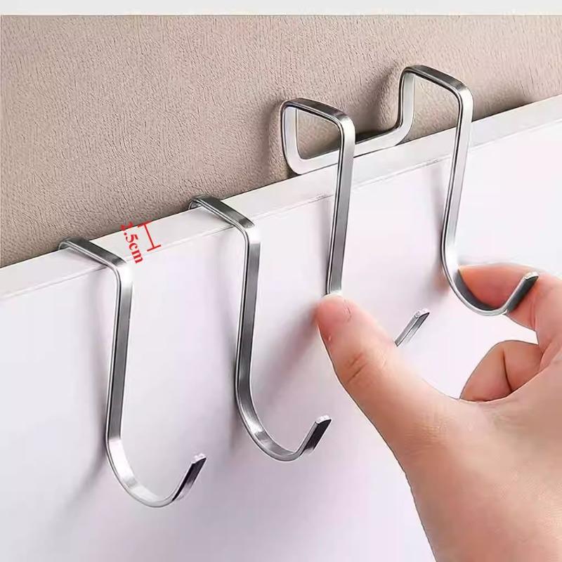 1-10Pc Stainless Steel Double S-Shape Door Back Hook Free Punch Multi-Purpose Hanger Kitchen Bathroom Storage for Coat Towel Bag