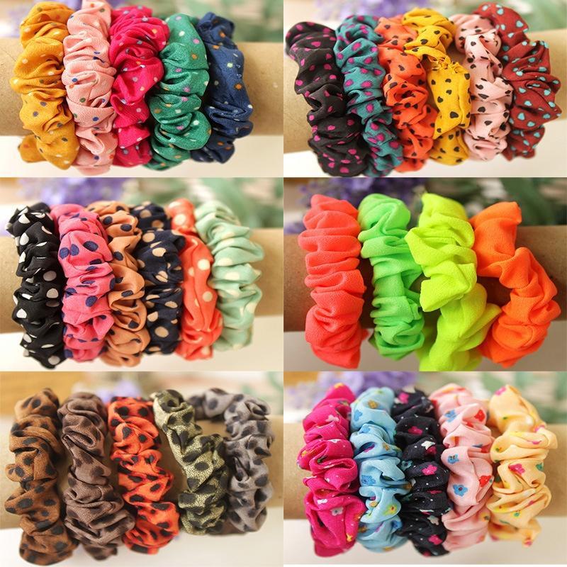 10 Pcs   Girl Elastic Hairband Polka Dot Printed Scrunchie Hair Rope Heairwear 10PCS