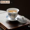 160ml Blue And White Hand-painted Bamboo Gaiwan Retro Tea Tureen Tea Bowl With Lid Kit Tea Brewing Cover Bowl Cha Decoration