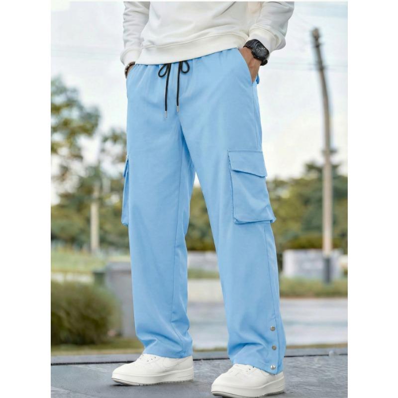 Mens Casual Loose Straight Leg Multi Pocket Cargo Trousers