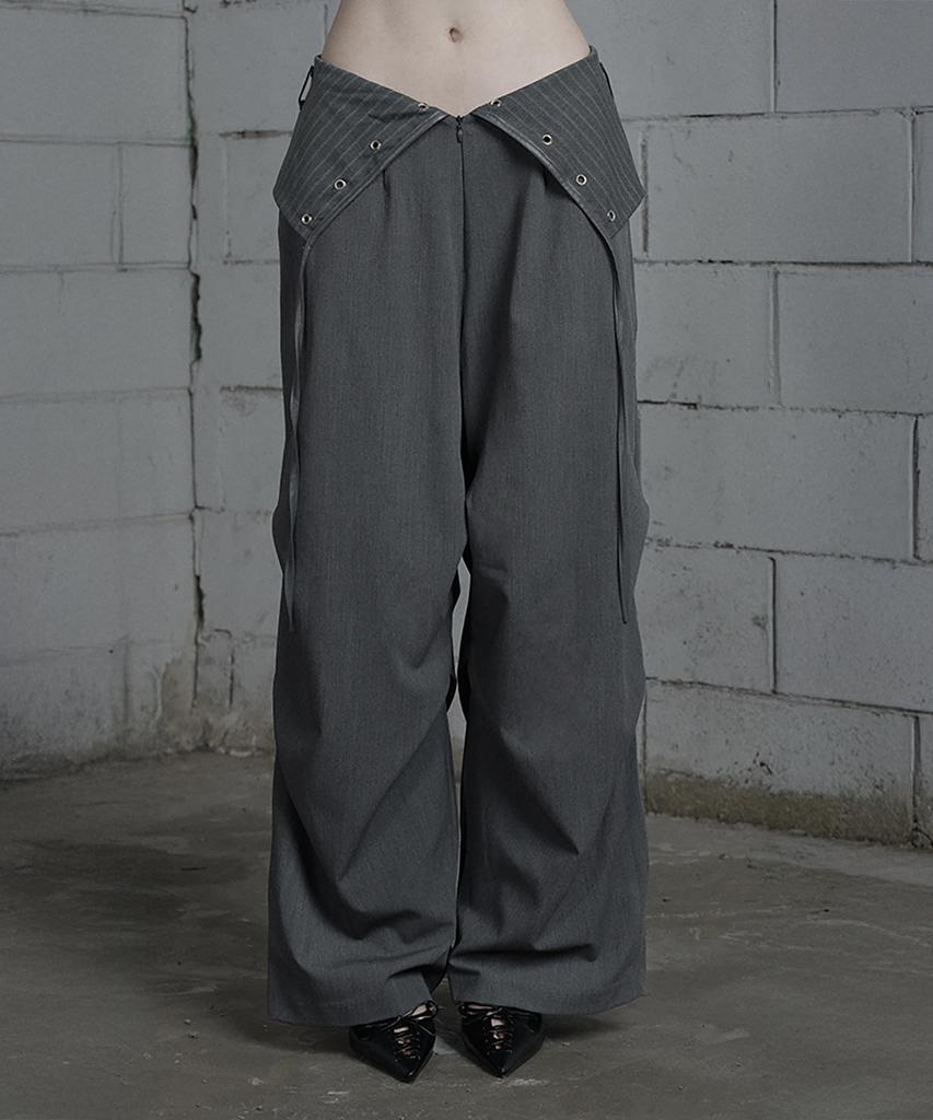 ETRE AU SOMMET Panel Line Shirring Wide Slacks (Gray)