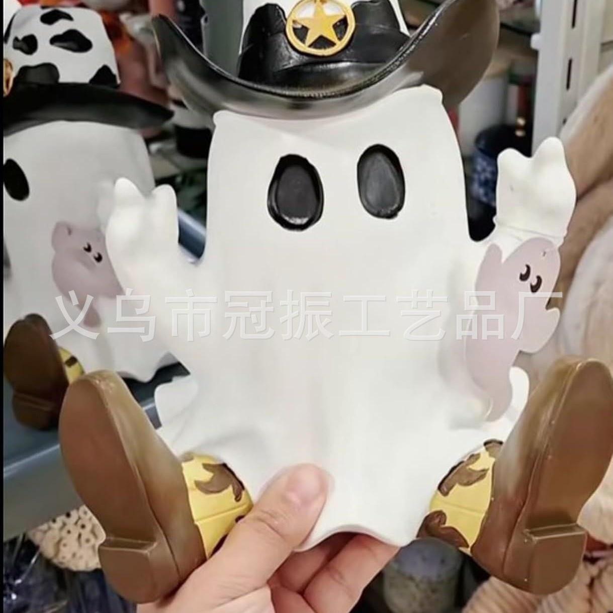 

2025 Halloween Ghost Cowboy Resin Statue Funny Western Ghost Figurine For Indoor Table Centerpiece Holiday Home Decor