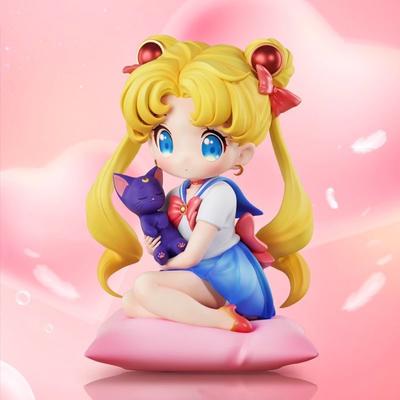 New Q Style Sitting Sailor Moon & Usagi Tsukino Gk Statue Anime Collectible Figure Kawaii Desktop Decor Car Ornament Fans Gift