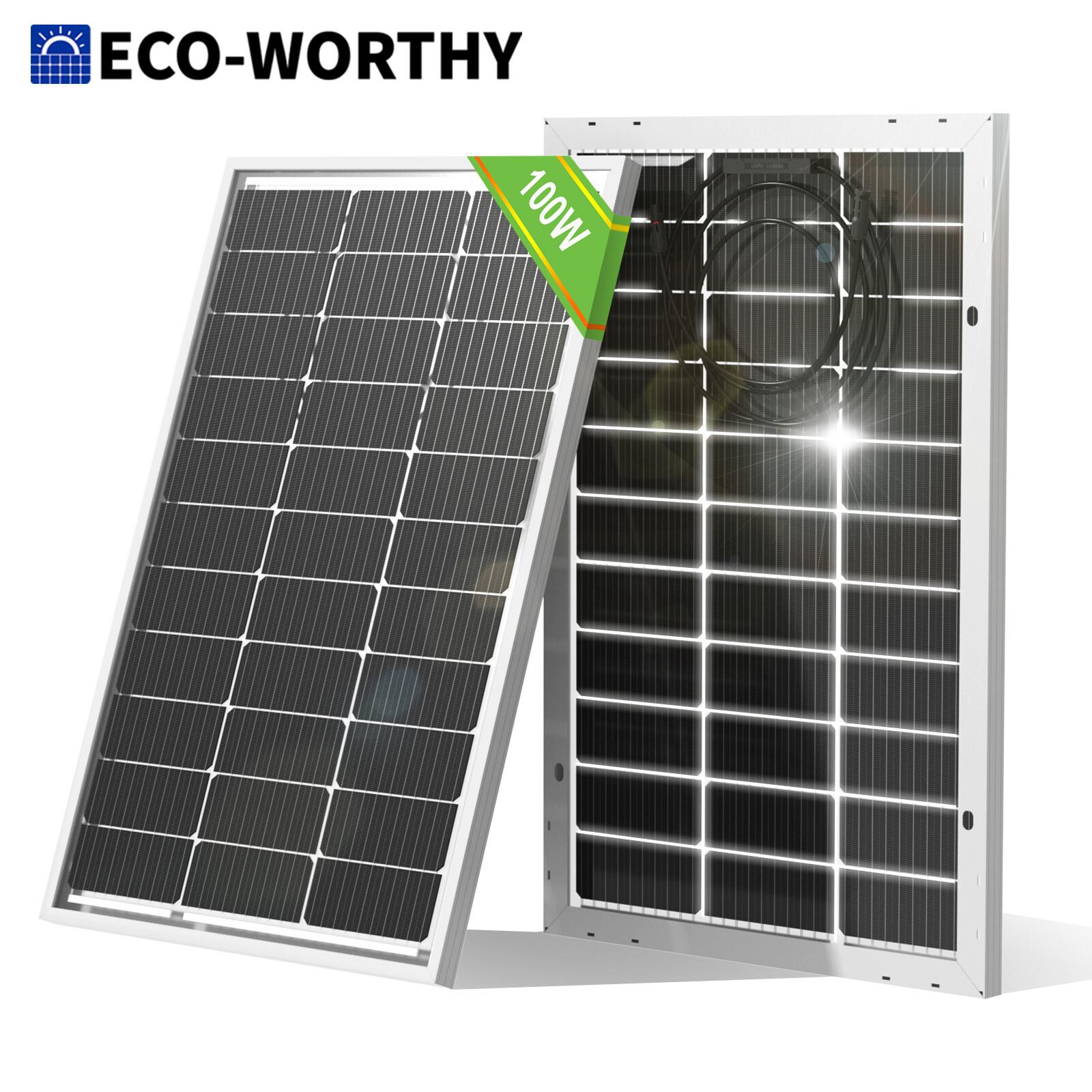 ECO-WORTHY Двусторонний 100-ваттный 12-вольтный Солнечный Панель Монокристаллический Жесткий Высокоэффективный PV Модуль Зарядное Устройство для Навесов, Автодомов чёрный
