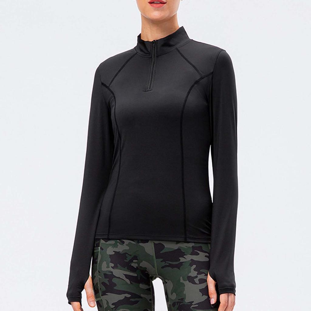 Women's Autumn And Winter Yoga Wear Long Sleeve Fitness Wear Running Training Sports Slim Half Zipper Top