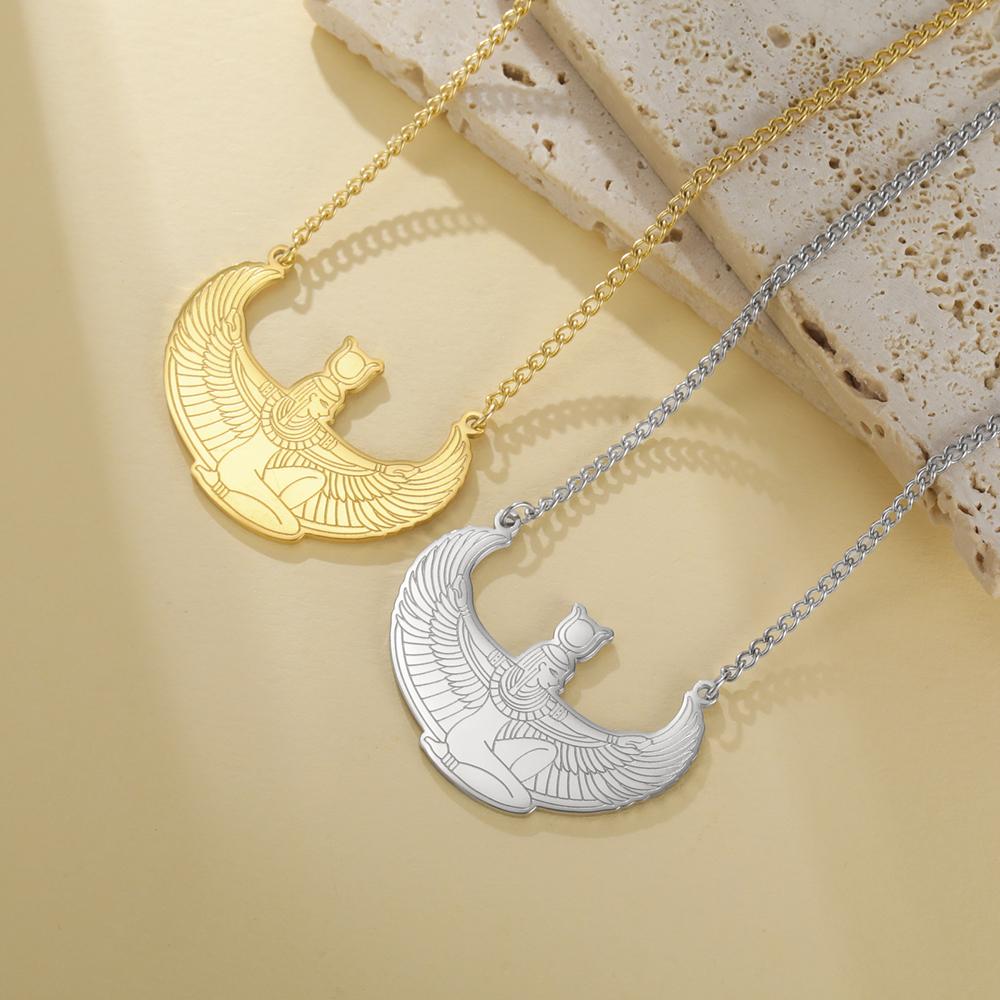 Egyptská Okřídlená Bohyně Hathor Přívěsek Náhrdelník Starověká Mytologie Ochranný Amulet Nerezová Ocel Dámské Šperky