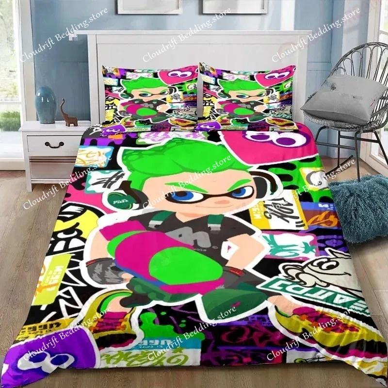 Cartoon game S-Splatoon Duvet Cover Pillowcase Bedding Set Adult Boys Girls Bedroom Decoration Children Gift Single Double Size