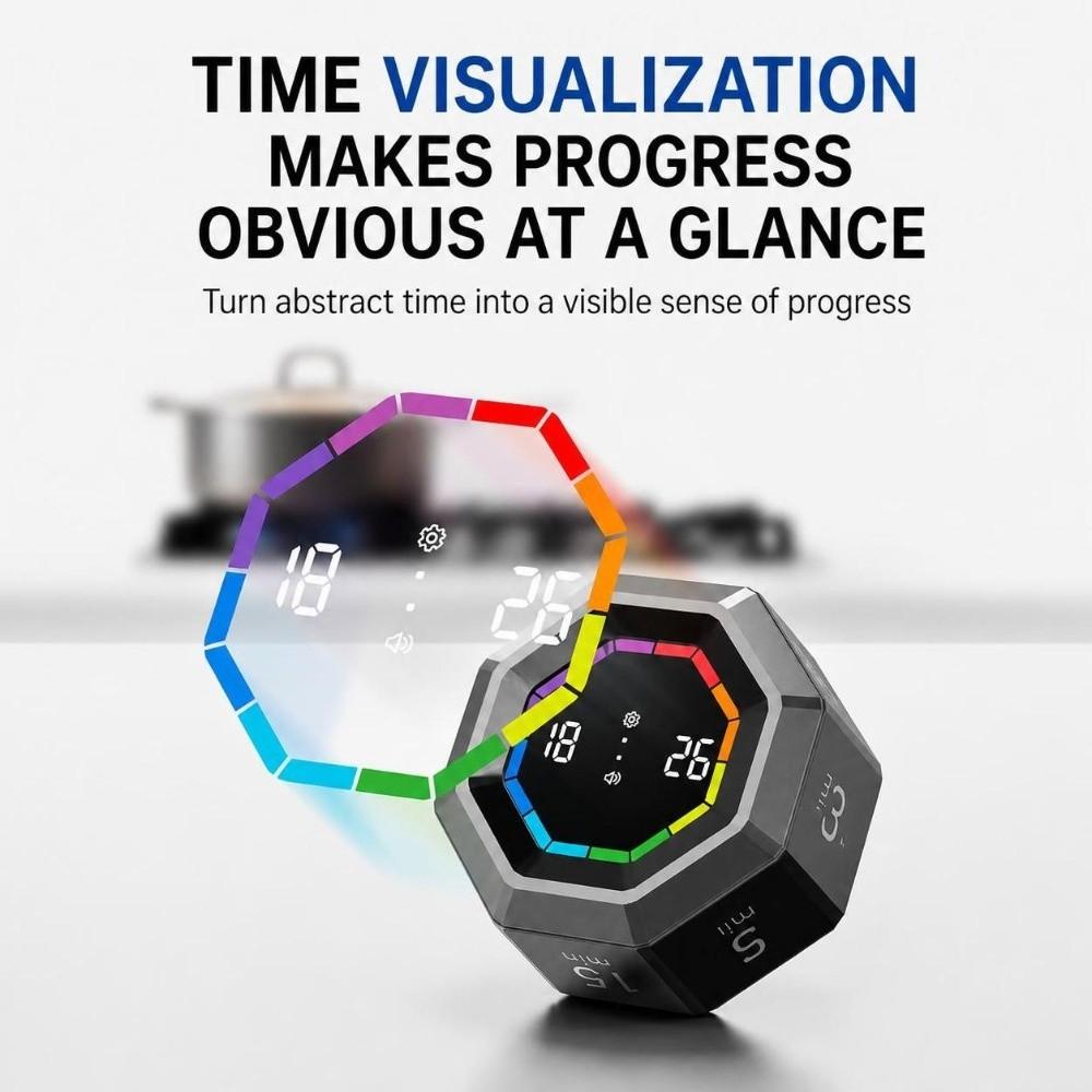 Gravity Sensing Octagon Digital Flipping Timer Rotation Timing Visual Countdown Clock For Cooking