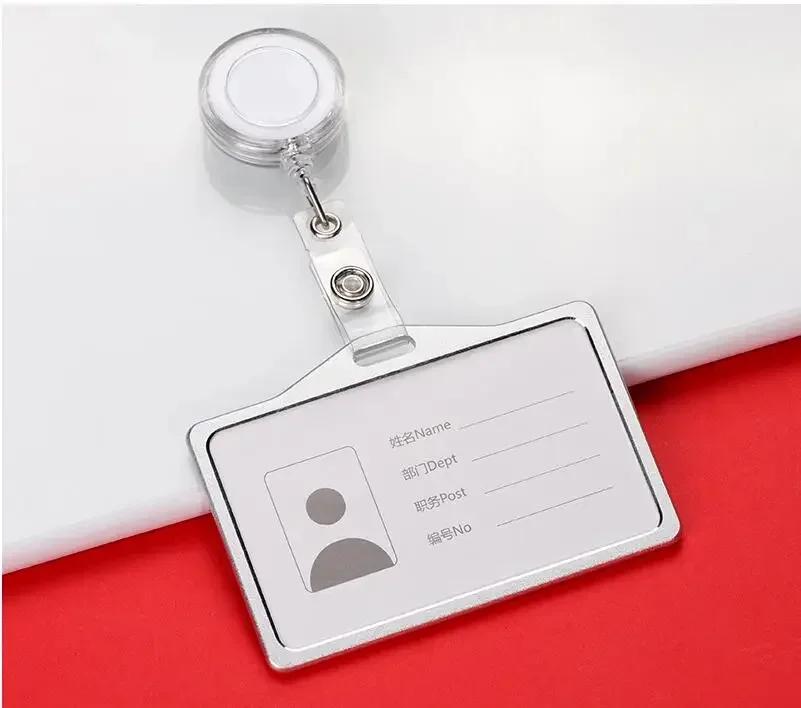 Fashion Card Cover Women Men Aluminum Alloy Work Name Card Holders Business Work Card ID Badge Lanyard Holder Metal Bags Case