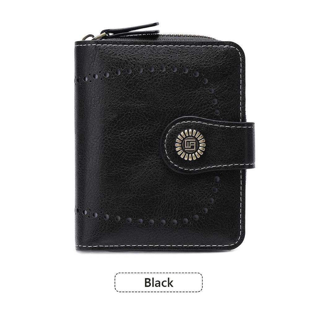 European & American Retro Women's Leather Wallet, Hollow Design, Zipper & Snap Closure, 2024 Fashion.