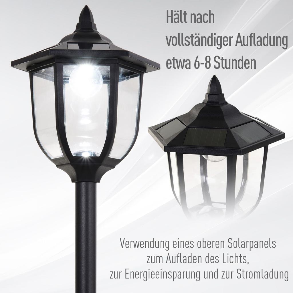 Solar LED Garden Lantern, Plastic, 177 cm High, 30/60 Lumens, for Garden, Balcony, Black