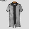 INCERUN Men Sleeveless Stitching Mesh Sheer Transparent Jumpsuits Underwear 