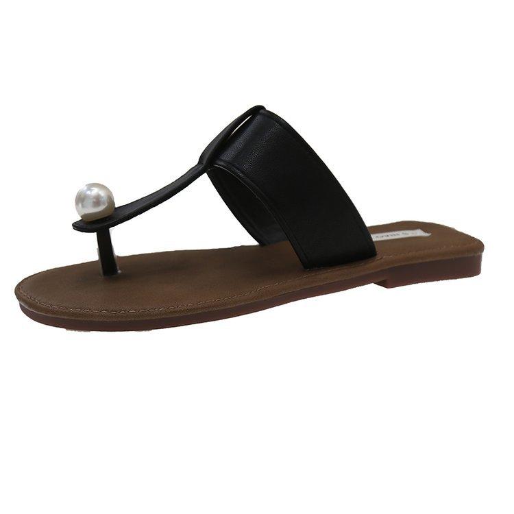 

Корейская версия ретро-тапочек с пальцами, женская летняя одежда 2025 года, новые нишевые пляжные сандалии с плоской подошвой и мягкой подошвой 35 чёрный