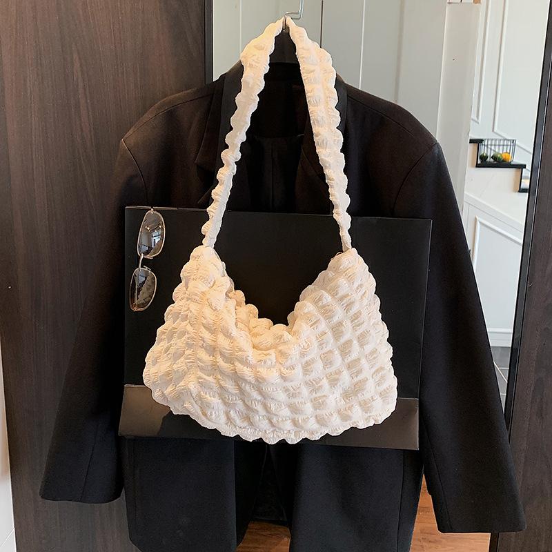 Versatile Pleated Bag Shopping Bag Girl Heart Cloud Underarm Bag Women's New Solid Color Shoulder Bag Women