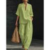 2026 Spring/Summer Hot-Selling V-Neck Short-Sleeve Top Set, Fashionable Casual Wide-Leg Pants Set