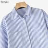 ZANZEA Women Casual Turn Down Collar 3/4 Sleeve Loose Stripe Blouse