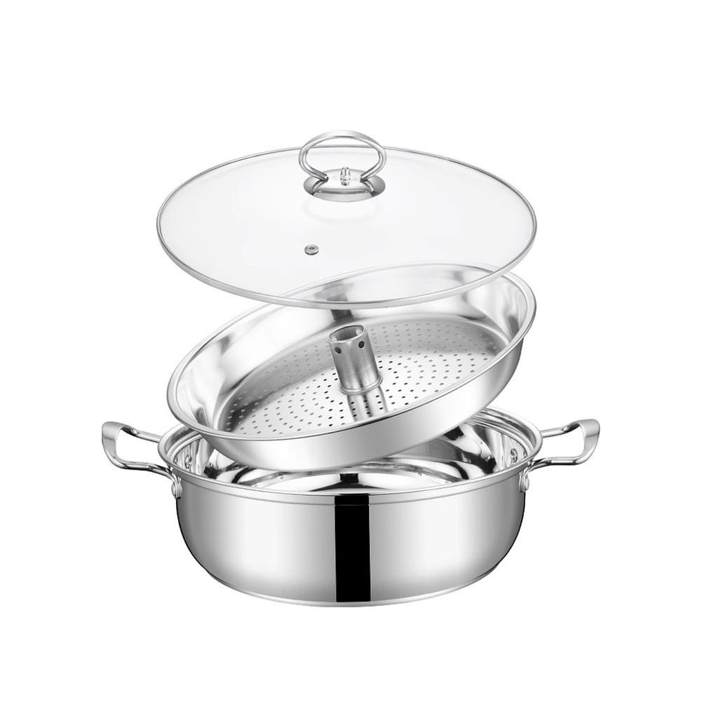 1 Set Steamer Stainless Steel Steamer Pot For Seafood Multi Function Sauna Hot Pot With Lid Kitchen Cooking Tools Cookware