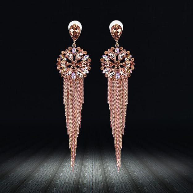 Jewellery Gifts Stylish Latest Western Ear Rings Gold Plated Crystal Handmade Tassel Long Earrings