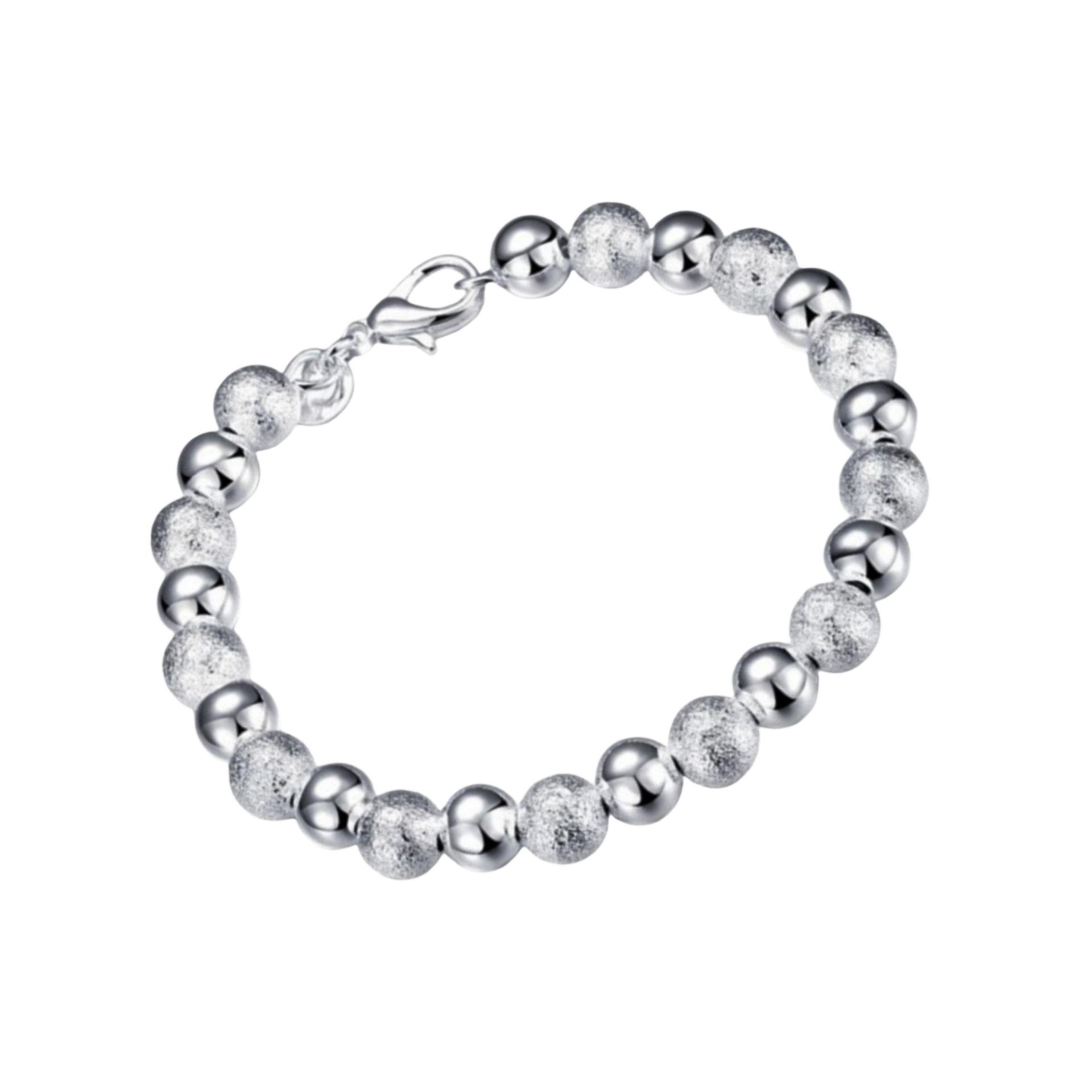 

Yihua Silver Plated Bead Bracelet with Sand Textured Round Beads - 8mm, European and American Style Jewelry.