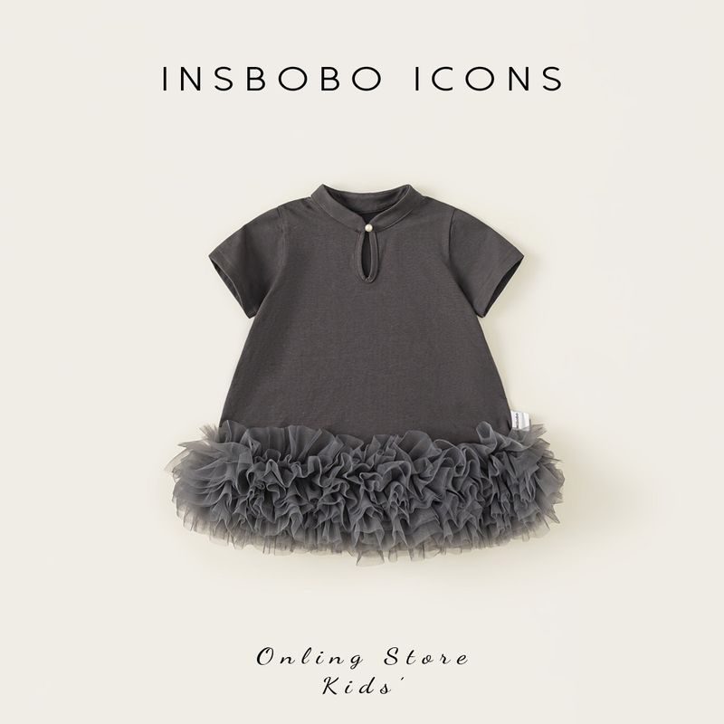 Insbobo Girls  Hanfu Children s Stylish Dress Baby Tulle Dress New Chinese Style Girl Clothes Beautiful Summer Outfit Dark Gray 100
