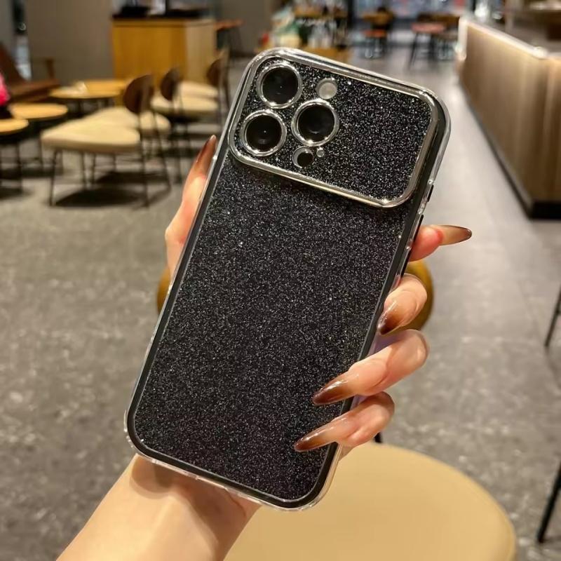 

Luxury Large Window Starry Sky Glitter Phone Case For iPhone 17 Air 16 15 14 Plus 13 12 11 Pro Max Solid Color Shockproof Cover iPhone 11 чорний