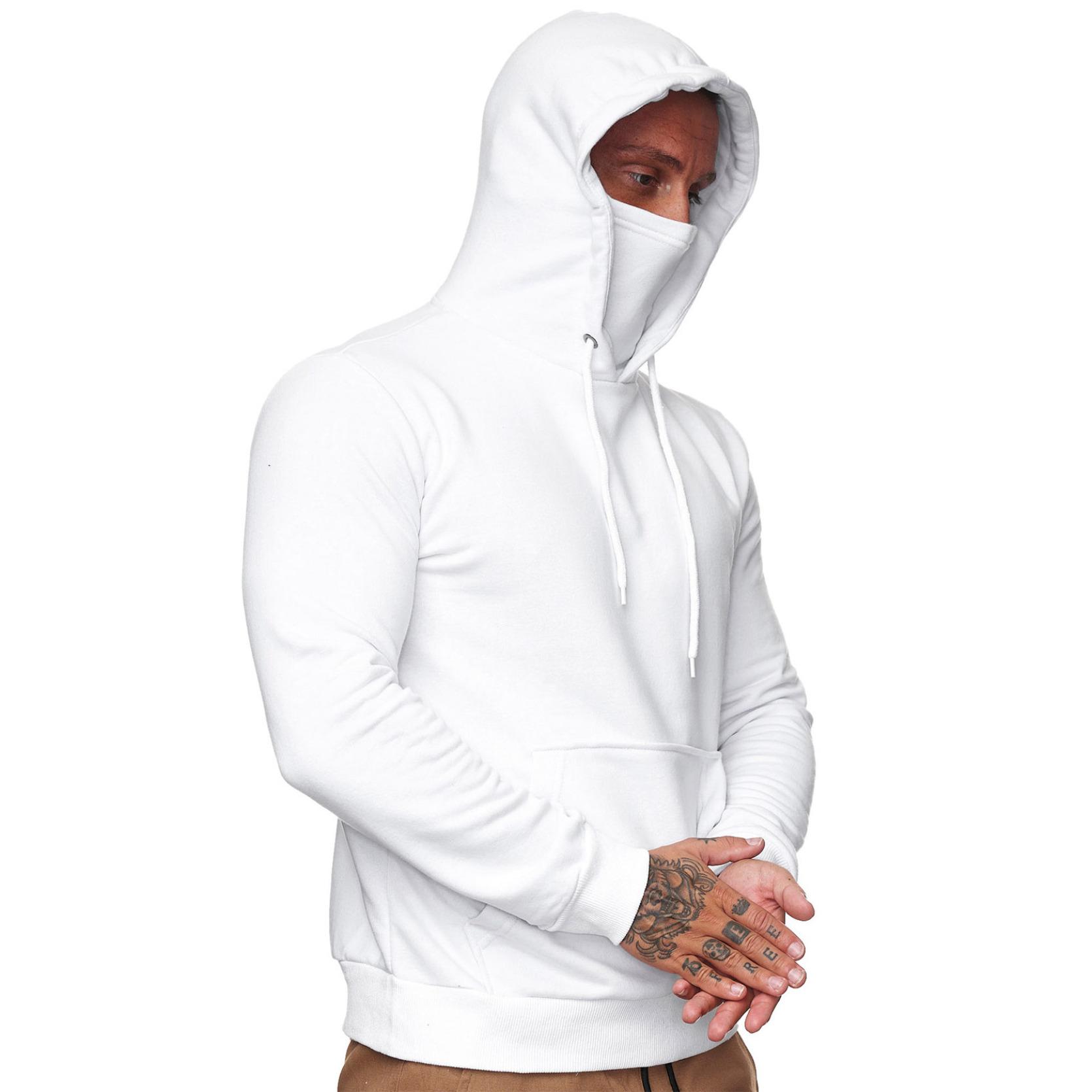 

Мужская повседневная спортивная толстовка с длинным рукавом, однотонная толстовка с капюшоном и встроенной маской для лица 3XL белый