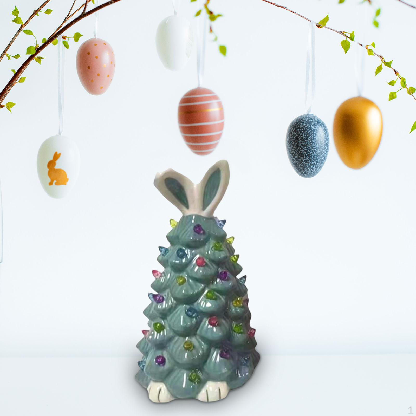

Bunny Sculpture with Illuminating Lights Easter Decor 6-inch Height for Home Enhancement Cyan Color