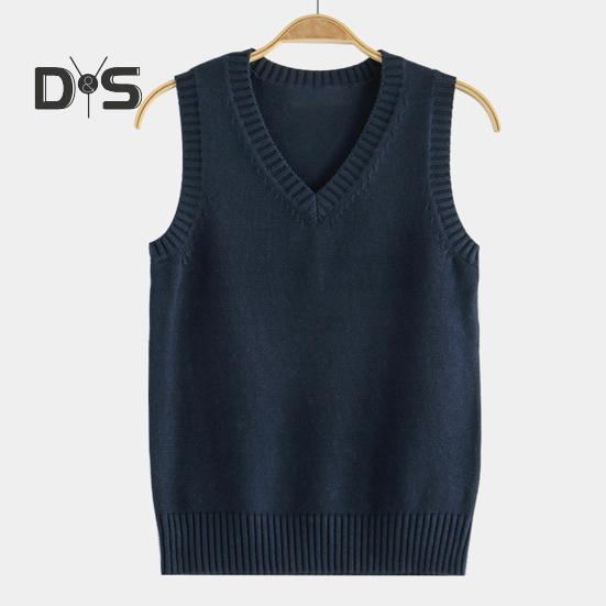 Dámská pletací vesta s výstřihem do V bez rukávů Žebrovaný lem Jednobarevné vestové topy podzimní zima úplety volného střihu