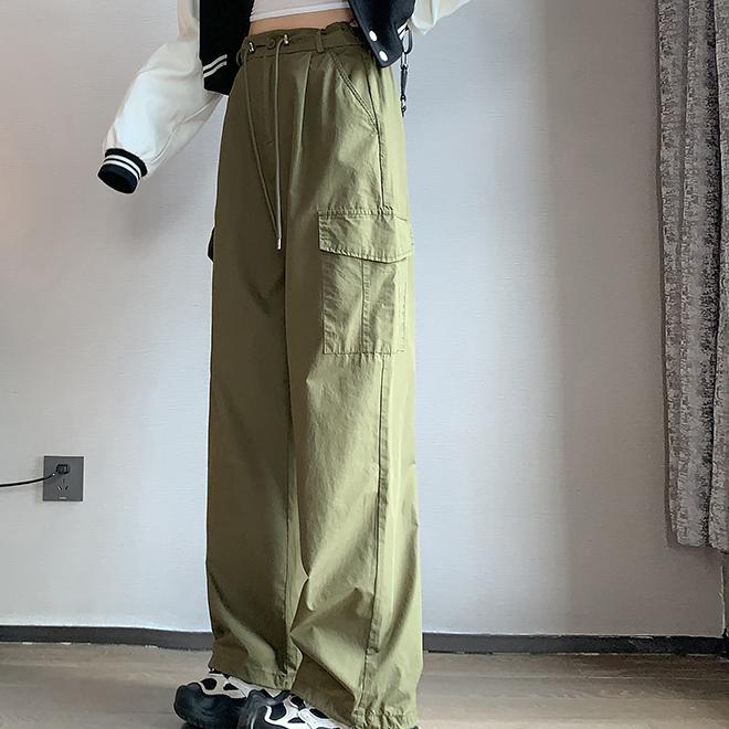 Women Casual Joggers Sports Pants Vintage Solid Low Waist Drawstring Baggy Trousers Y2K Wide Leg Sweatpants Streetwear Cargo Pants
