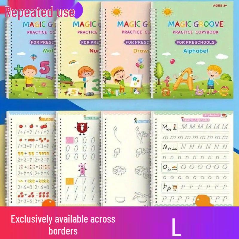 Children's Calligraphy Practice Book: English, Pinyin, and Number Groove Pen Control Training
