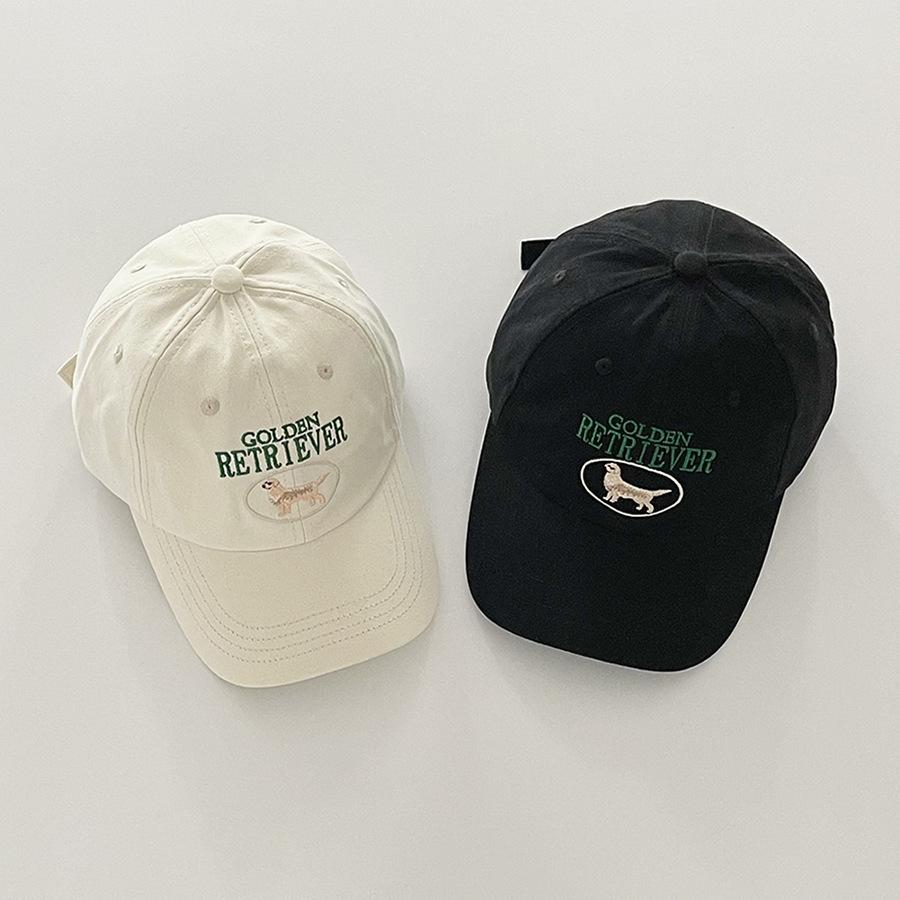 Cute Golden Retriever Embroidered Letters Baseball Cap for Women Soft Top Fur Cotton Couple Versatile Baseball Cap Showing Small Face