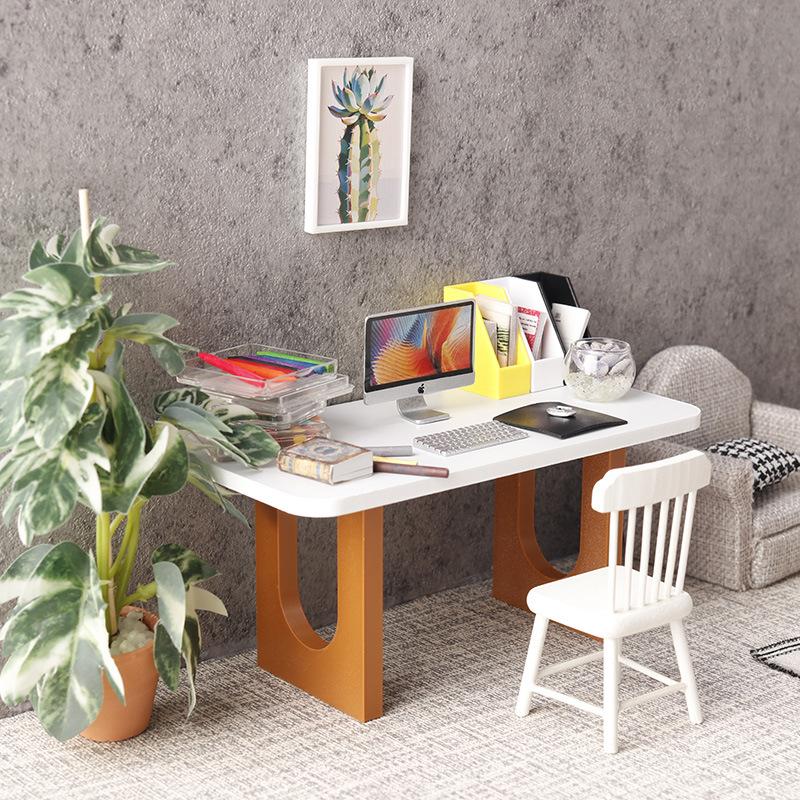 1/12 Dollhouse Simulation Miniature Desk Tea Table Dollhouse Furniture Model Dolls House Decor Accessories Pretend Play Toys