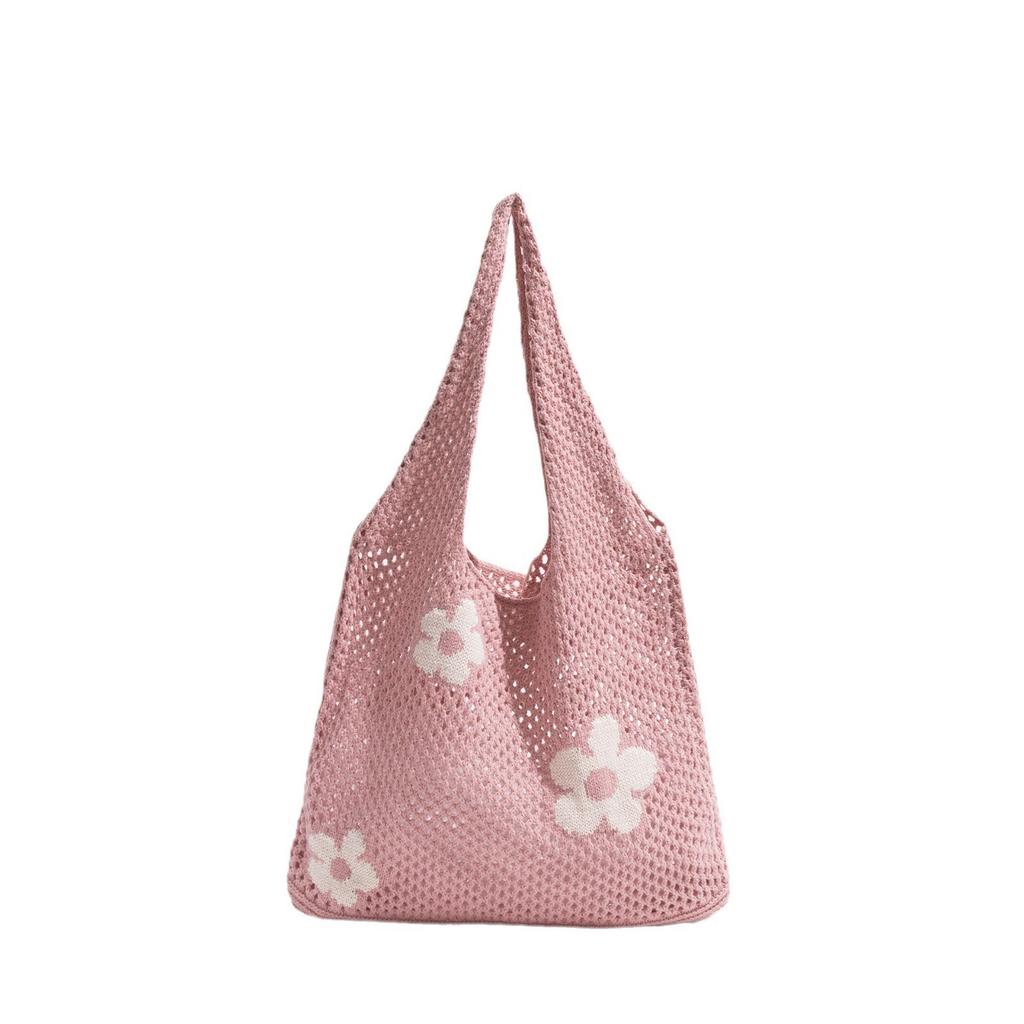 Summer Large Capacity Knit Women Shoulder Bags Flower Hollow Design Ladies Shopping Handbags Simple Casual Girls Vest Bag Tote
