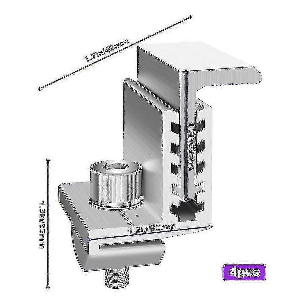 4 Packs Solar Panel Mounting Brackets Adjustable End Panel Clamp Aluminum Bracket For Solar Panel Photovoltaic Mounting