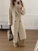 Korean Style Women's Urban Commuting Wool Coat - Long, Straight Shoulder Design with Suit Collar