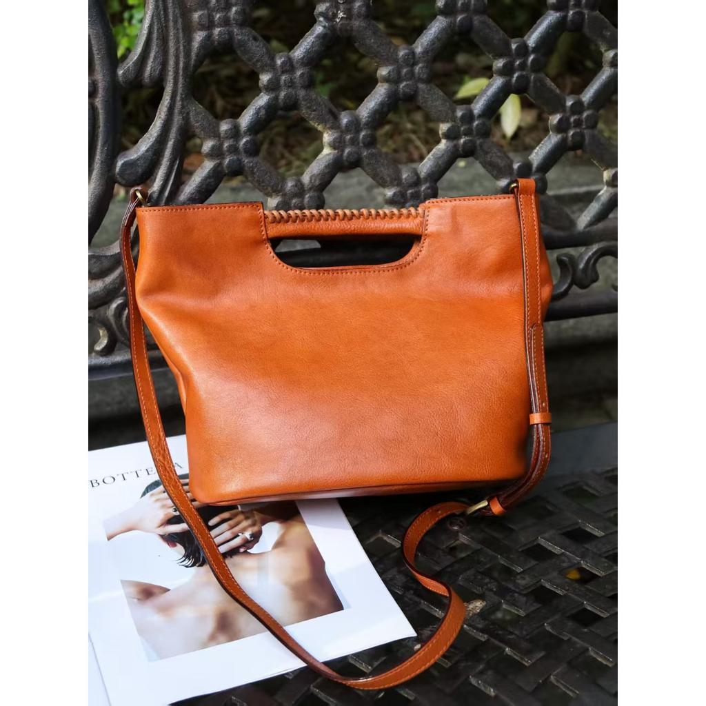 Top layer tree paste vegetable tanned cowhide women's portable shoulder messenger bag handmade retro literary leather women's bag