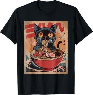 Cat Ramen Japanese Funny Graphic Tees Kawaii Cat Anime T-Shirt Unisex T-Shirt