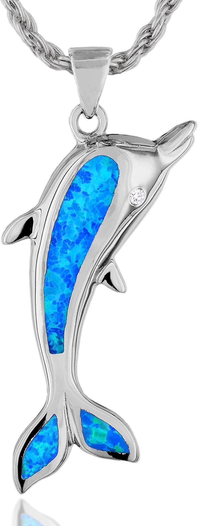 

Leilani Hawaiian Jewelry Blue Opal Dolphin Pendant Necklace for Men, 925 Sterling Silver (45cm Rope Chain Included)