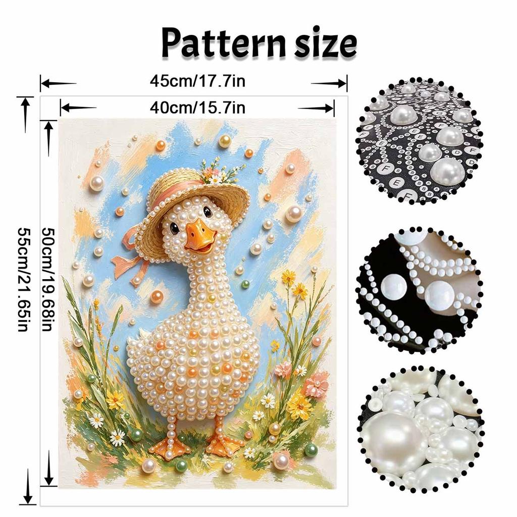 DIY Framed Pearl Painting Kit with Cute Duck in Straw Hat 5D Sparkling Bead Art Canvas Ready to Display Home Decor Wall Art Gift Idea