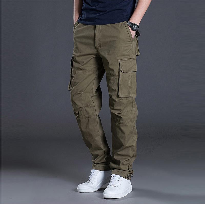 Men's Cotton Cargo Pants - Loose, Multi-Pocket, Straight Leg, Ideal for Spring/Autumn Outdoor Sports