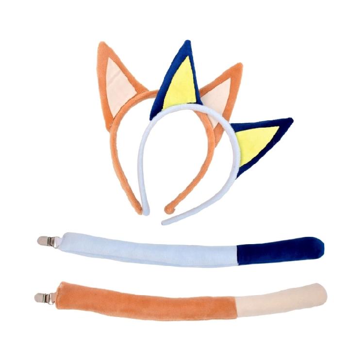 Animal Costume Accessories Plush Dog Ears Headband and Long Tail with Clip Set for Halloween Birthday Party Supplies