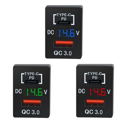 PD Type C QC3.0 USB Port Car Quick Charger 12-24V Voltmeter LED Car Power Adapter For Toyota