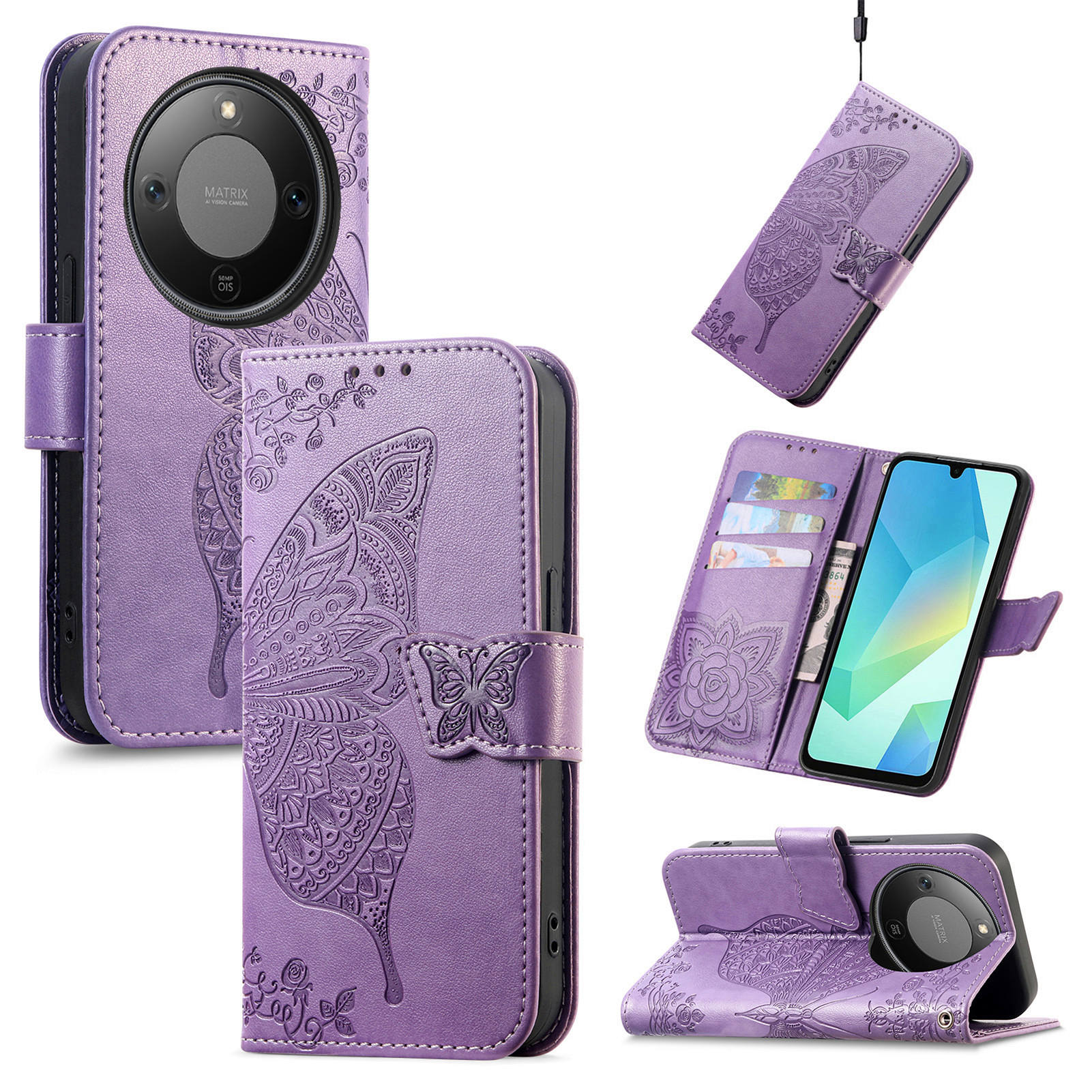 For Honor X70 5G/Honor X9d 5G/Honor Magic8 Lite 5G Case with Strap Butterfly Pattern PU Leather Wallet Phone Cover